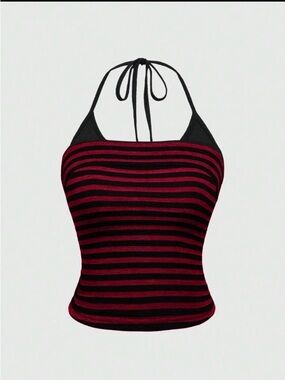 ROMWE Grunge Punk Sexy Halter Striped Color-Block Sleeveless Crop Top size Small